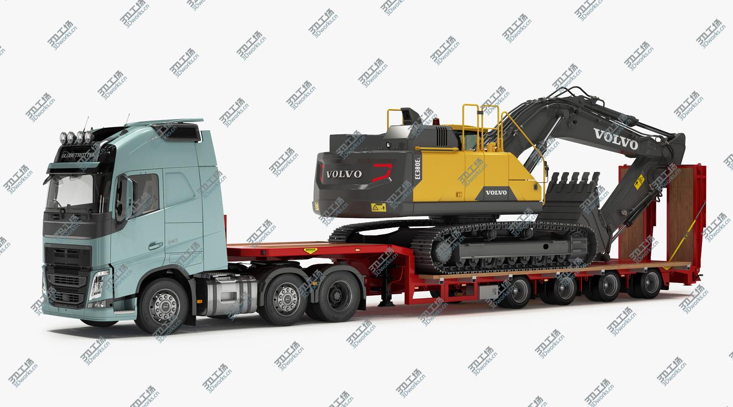 images/goods_img/202104023/Volvo FH - Broshuis 4-axle semi-low loader Trailer and Tracked Excavator VOLVO EC380El 3D model/1.jpg